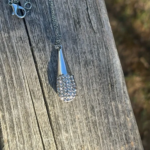 Sparkling Silver Teardrop Reversible Pendant Necklace - Picture 3 of 6